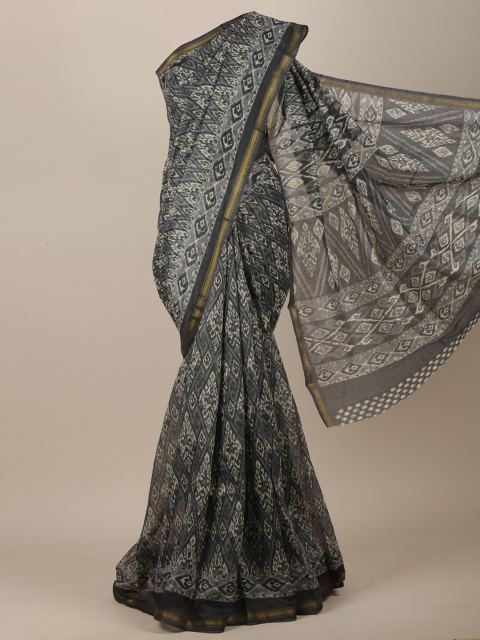 

Pothys Grey & White Printed Zari Saree