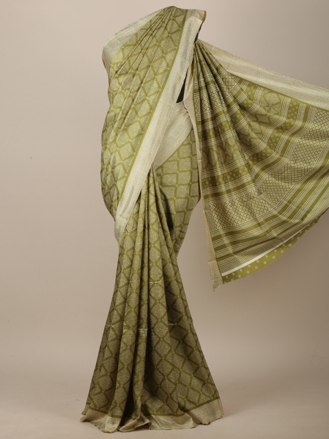 

Pothys Green & White Ethnic Motifs Jute Silk Saree