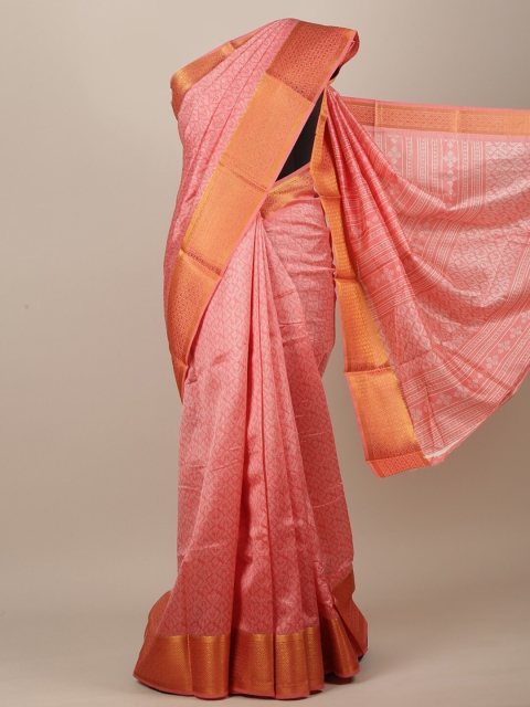 

Pothys Peach-Coloured & Gold-Toned Woven Design Zari Saree