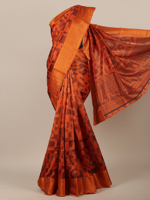 

Pothys Orange & Gold-Toned Printed Saree