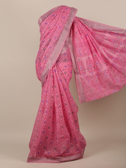 

Pothys Pink & Violet Ethnic Motifs Zari Saree