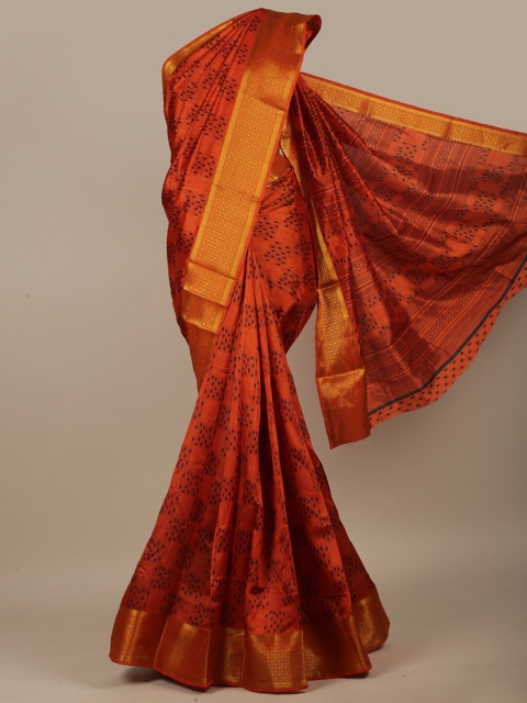 

Pothys Orange & Gold-Toned Woven Design Saree
