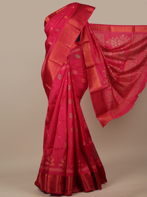 

Pothys Magenta & Gold-Toned Woven Design Saree
