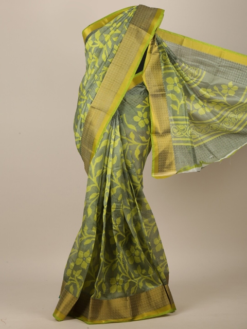 

Pothys Green & Grey Floral Saree