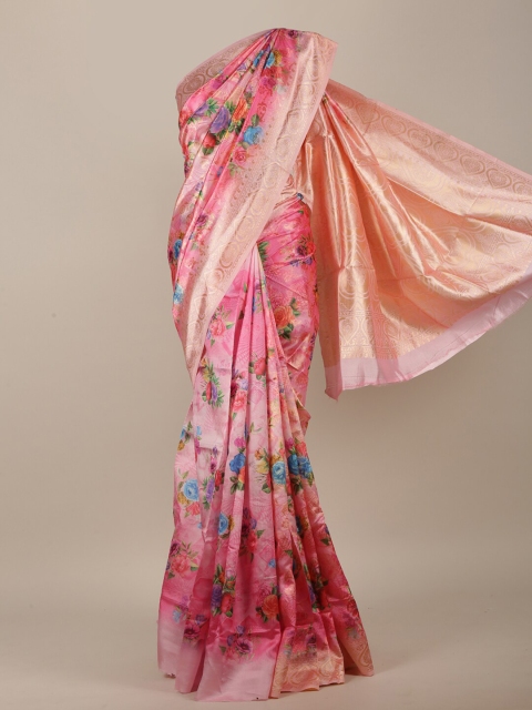 

Pothys Pink & Green Floral Jute Silk Saree
