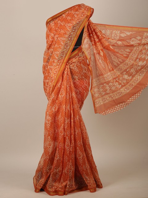 

Pothys Orange & Gold-Toned Ethnic Motifs Saree