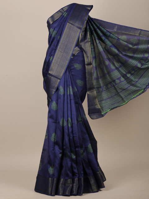 

Pothys Navy Blue & Green Ethnic Motifs Saree