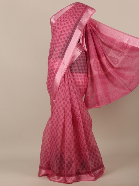 

Pothys Pink & Silver-Toned Ethnic Motifs Zari Saree