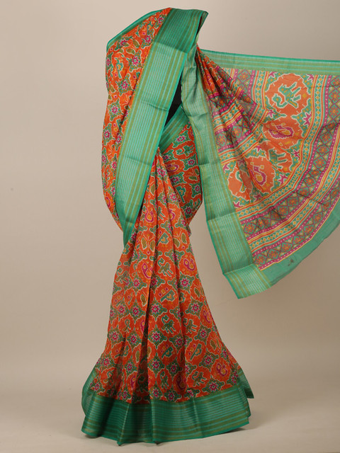 

Pothys Orange & Green Printed Saree