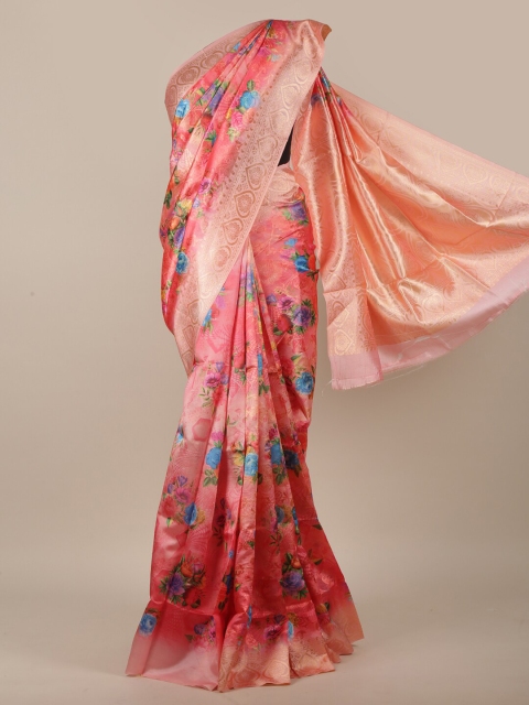 

Pothys Pink & Blue Floral Jute Silk Saree