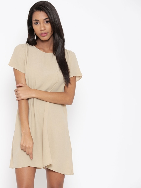 

FOREVER 21 Women Beige Solid Shift Dress
