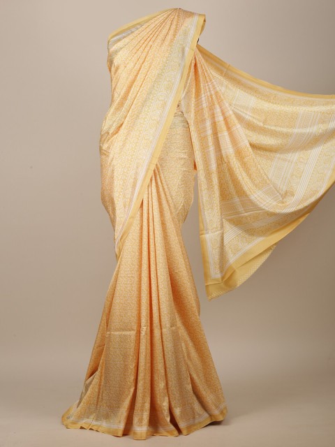 

Pothys Yellow & White Floral Jute Silk Saree