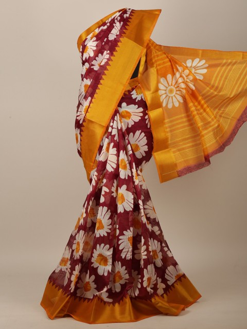 

Pothys Maroon & Yellow Floral Saree