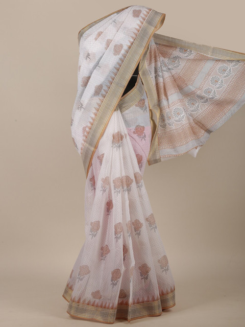 

Pothys White & Grey Floral Saree