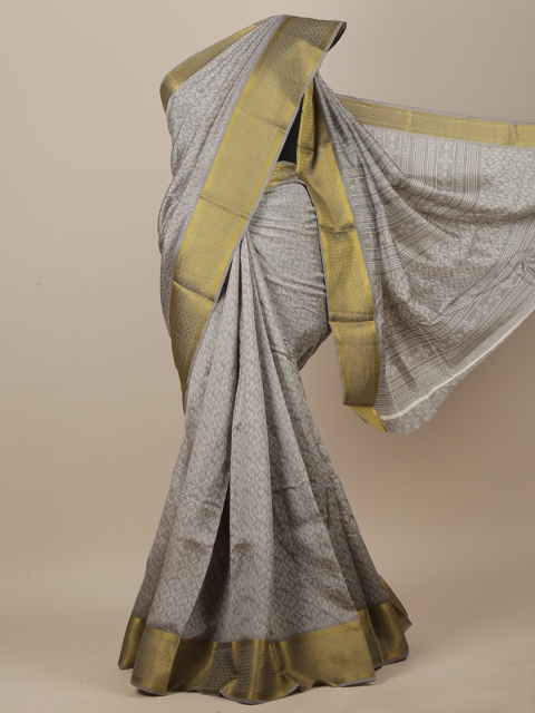 

Pothys Grey & Gold-Toned Floral Zari Saree
