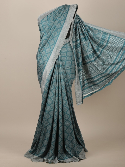 

Pothys Teal Blue & Grey Ethnic Motifs Jute Silk Saree
