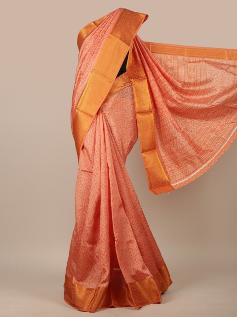 

Pothys Peach-Coloured & Off White Floral Saree