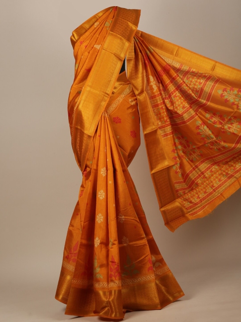 

Pothys Mustard & Gold-Toned Woven Design Saree