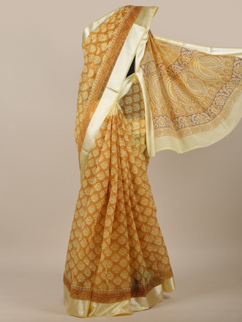 

Pothys Mustard & Cream-Coloured Ethnic Motifs Saree