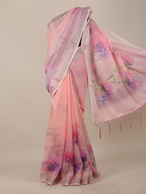 

Pothys Pink & Purple Floral Linen Blend Saree