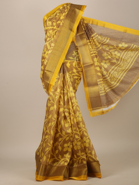 

Pothys Yellow & Brown Floral Saree