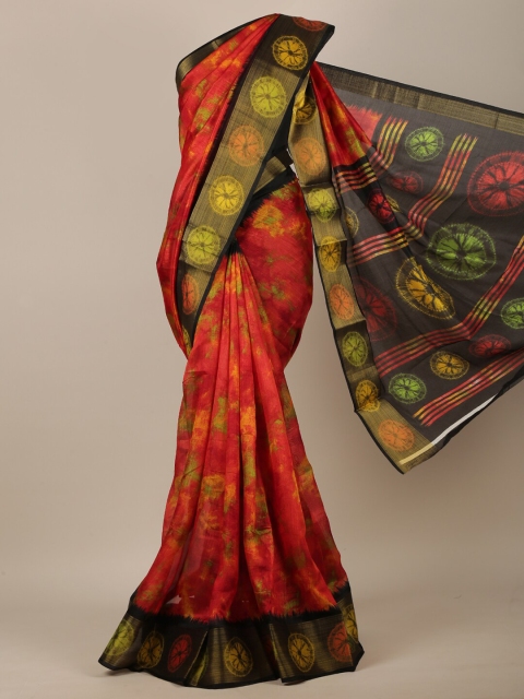 

Pothys Red & Black Abstract Printed Saree