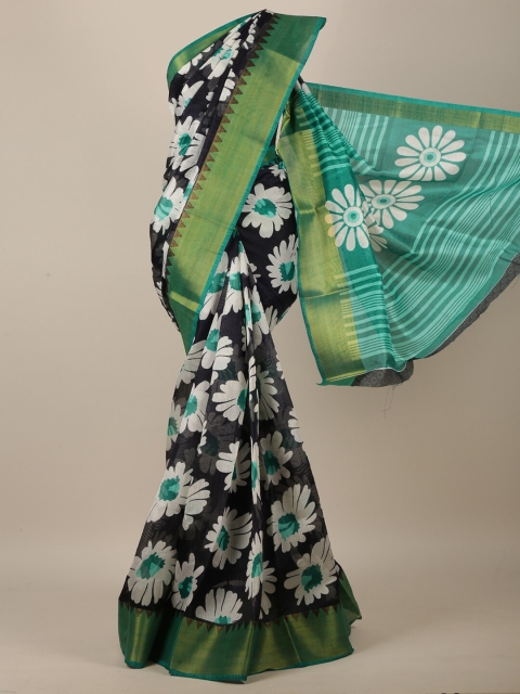 

Pothys Navy Blue & Green Floral Printed Saree