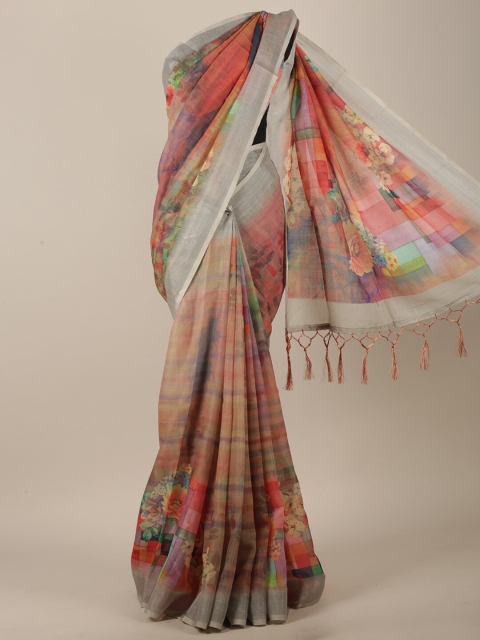 

Pothys Multicoloured Floral Printed Linen Blend Saree, Multi