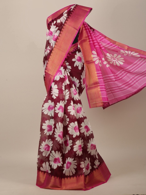 

Pothys Burgundy & Pink Floral Printed Saree