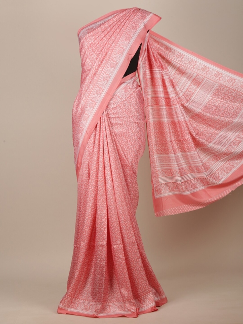 

Pothys Peach-Coloured & White Floral Printed Jute Silk Saree