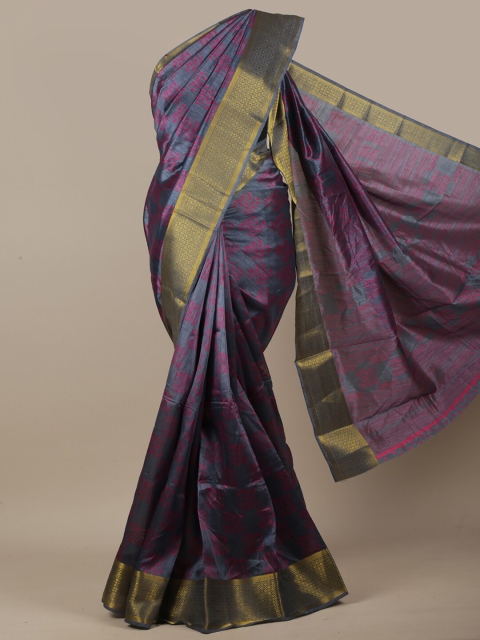 

Pothys Blue & Pink Geometric Printed Zari Saree