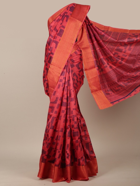 

Pothys Magenta & Blue Geometric Printed Saree