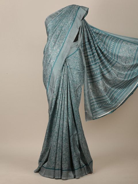

Pothys Blue & White Paisley Printed Jute Silk Saree