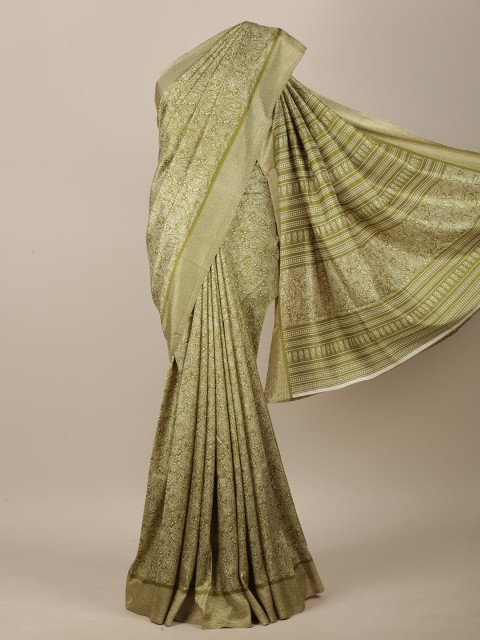

Pothys Green & White Paisley Printed Jute Silk Saree