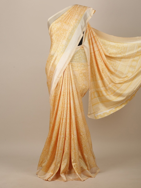 

Pothys Yellow & White Floral Printed Jute Silk Saree