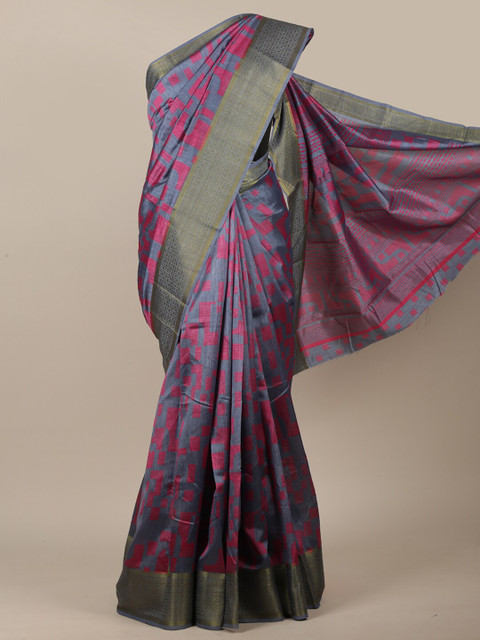 

Pothys Grey & Pink Geometric Printed Saree