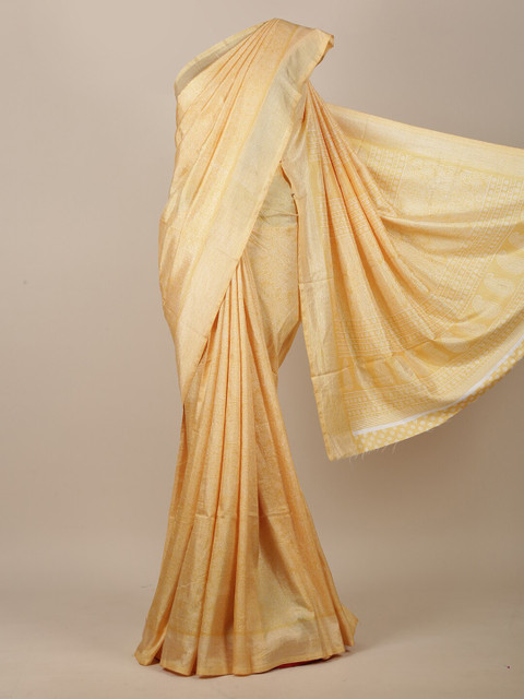 

Pothys Yellow & White Paisley Printed Jute Silk Saree