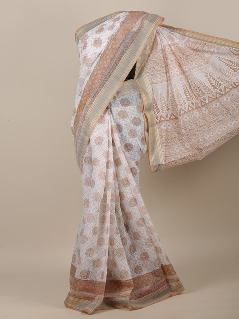 

Pothys White & Brown Ethnic Motifs Printed Saree