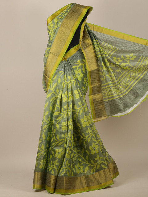 

Pothys Grey & Green Floral Printed Saree