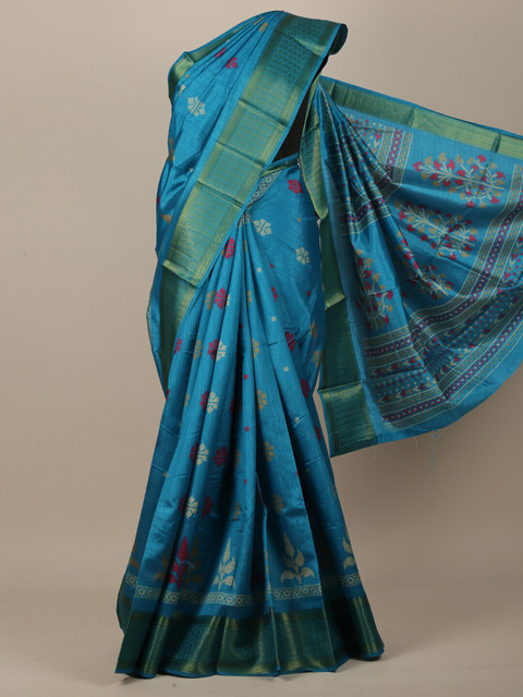 

Pothys Blue & Magenta Ethnic Motifs Printed Saree