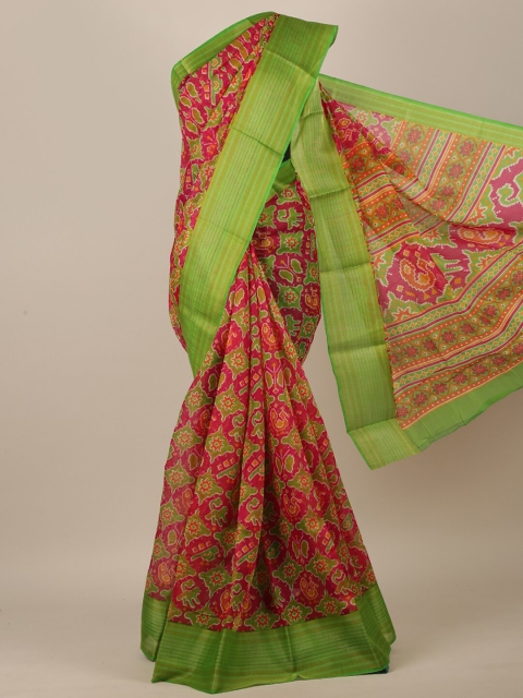 

Pothys Magenta & Green Geometric Printed Saree