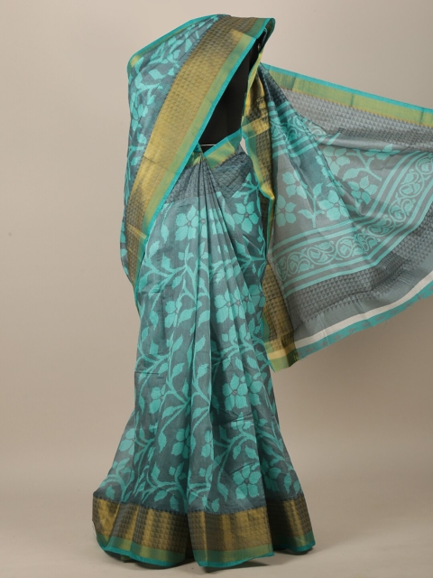 

Pothys Grey & Blue Floral Printed Saree