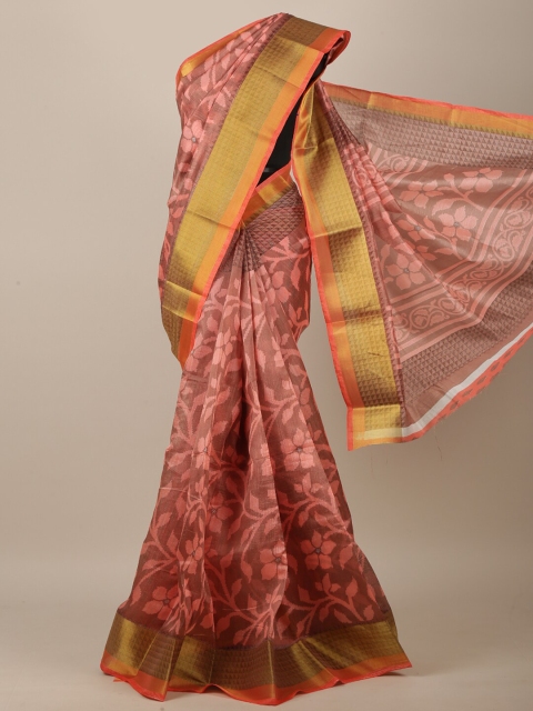 

Pothys Peach-Coloured & Orange Floral Printed Saree