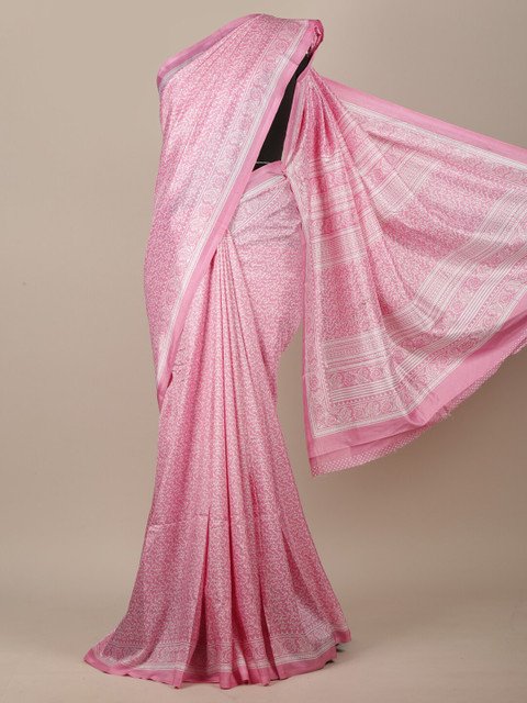 

Pothys Pink & White Floral Printed Jute Silk Saree