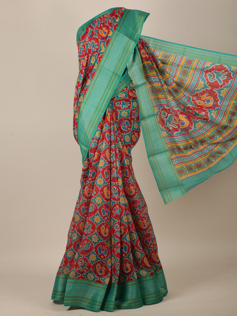 

Pothys Red & Green Ethnic Motifs Printed Saree