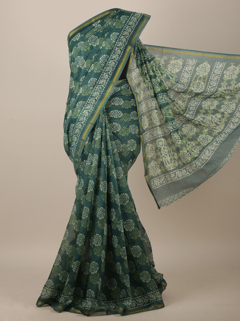 

Pothys Green & Cream-Coloured Ethnic Motifs Printed Saree