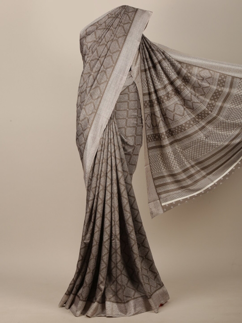 

Pothys Grey & White Jute Silk Geometric Printed Saree