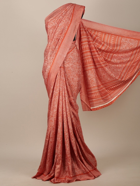 

Pothys Orange & White Paisley Printed Jute Silk Saree