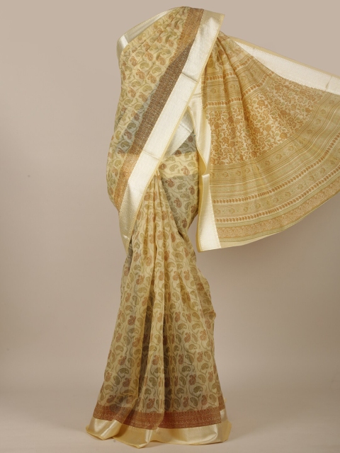 

Pothys Cream-Coloured & Brown Paisley Printed Saree