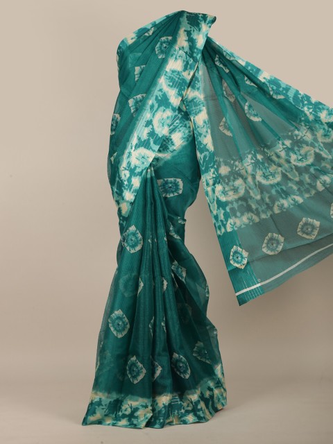 

Pothys Green & Off White Tie and Dye Printed Zari Jute Cotton Saree